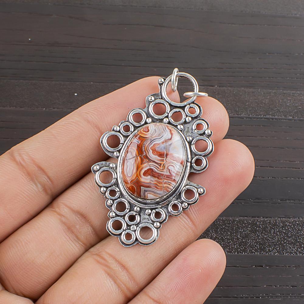Natural Crazy Lace Agate Gemstone 925 Sterling Silver Jewelry  Pendant 2  AJP-2438