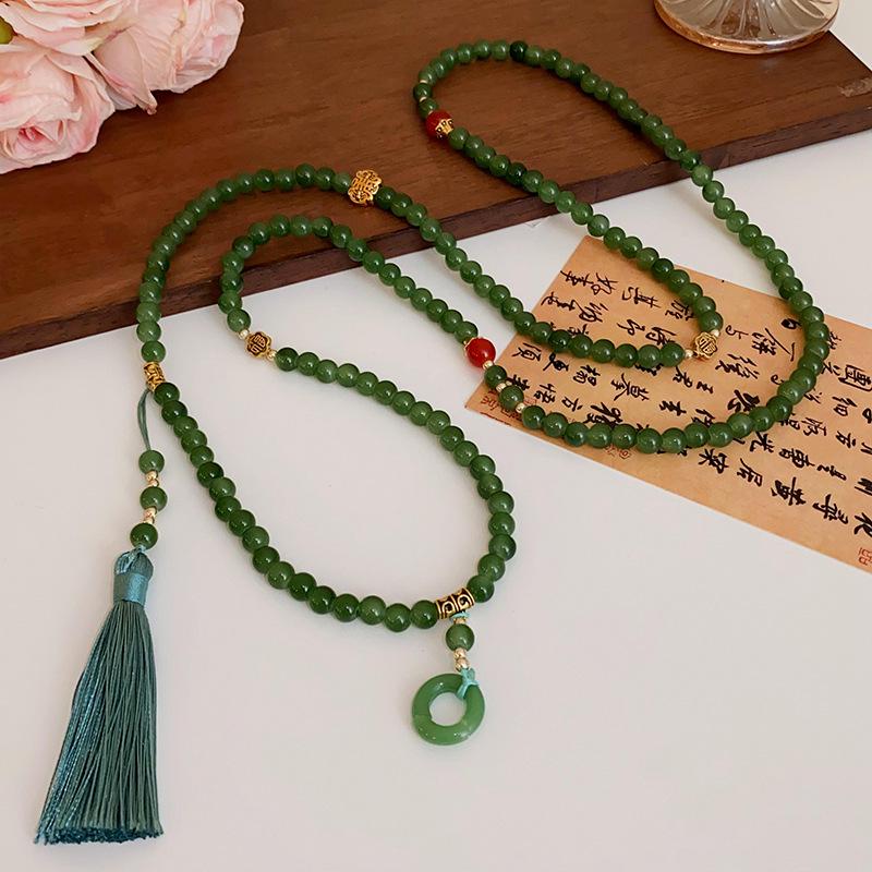 Chinesische Geometrische Stein- & Perlenkette: Retro High-End Schlüsselbeinkette, Vielseitiger Schmuck im antiken Stil