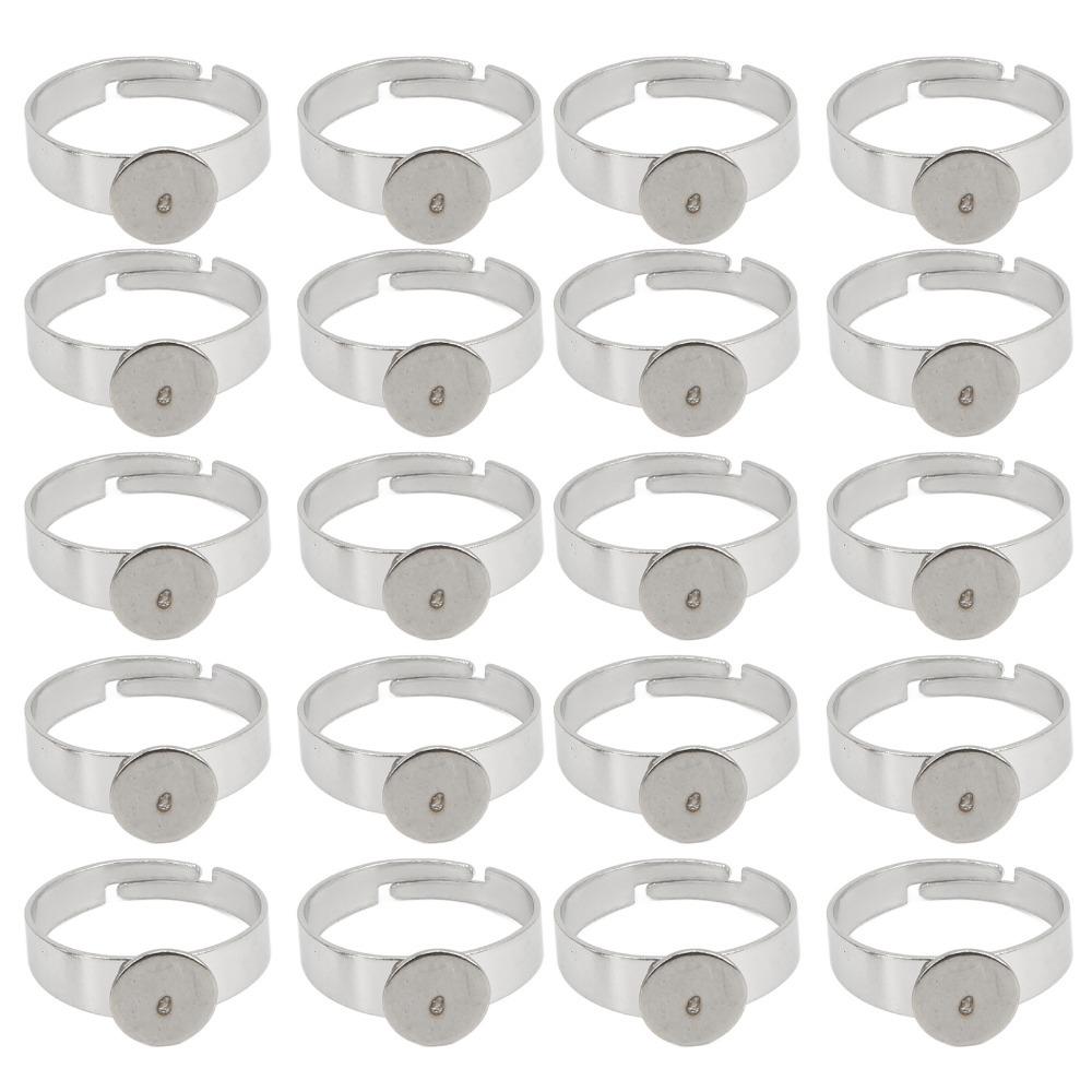 20pcs Adjustable Design Blank Ring Flat Base Stainless Steel Ring Flat Ring Base Creative Projects