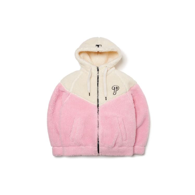 MLB Velvet Jackets Unisex Pink White Hooded Moderate 3AJPF3616-10COS XS