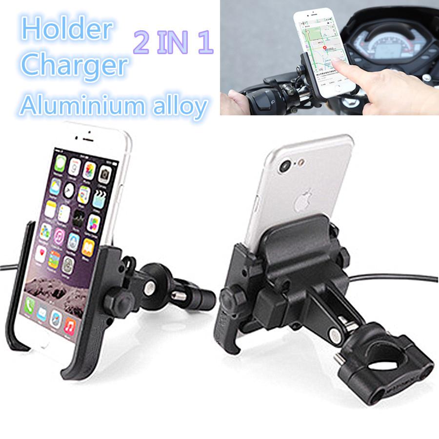 Universal Black CNC Motorcycle Handlebar Charger 4-6.8" Phone Holder Mount New