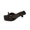 2025 Summer Square Head Open Toe Solid Color Bow Thin Heel Simple Versatile Women's High Heel Cool Slippers