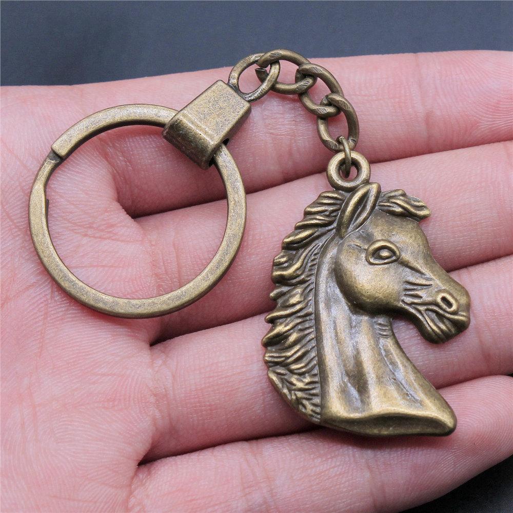 Elephant Horse Animal Duo Pendant Antique Bronze Metal Keychain with 30mm Ring for Students Hot Sale