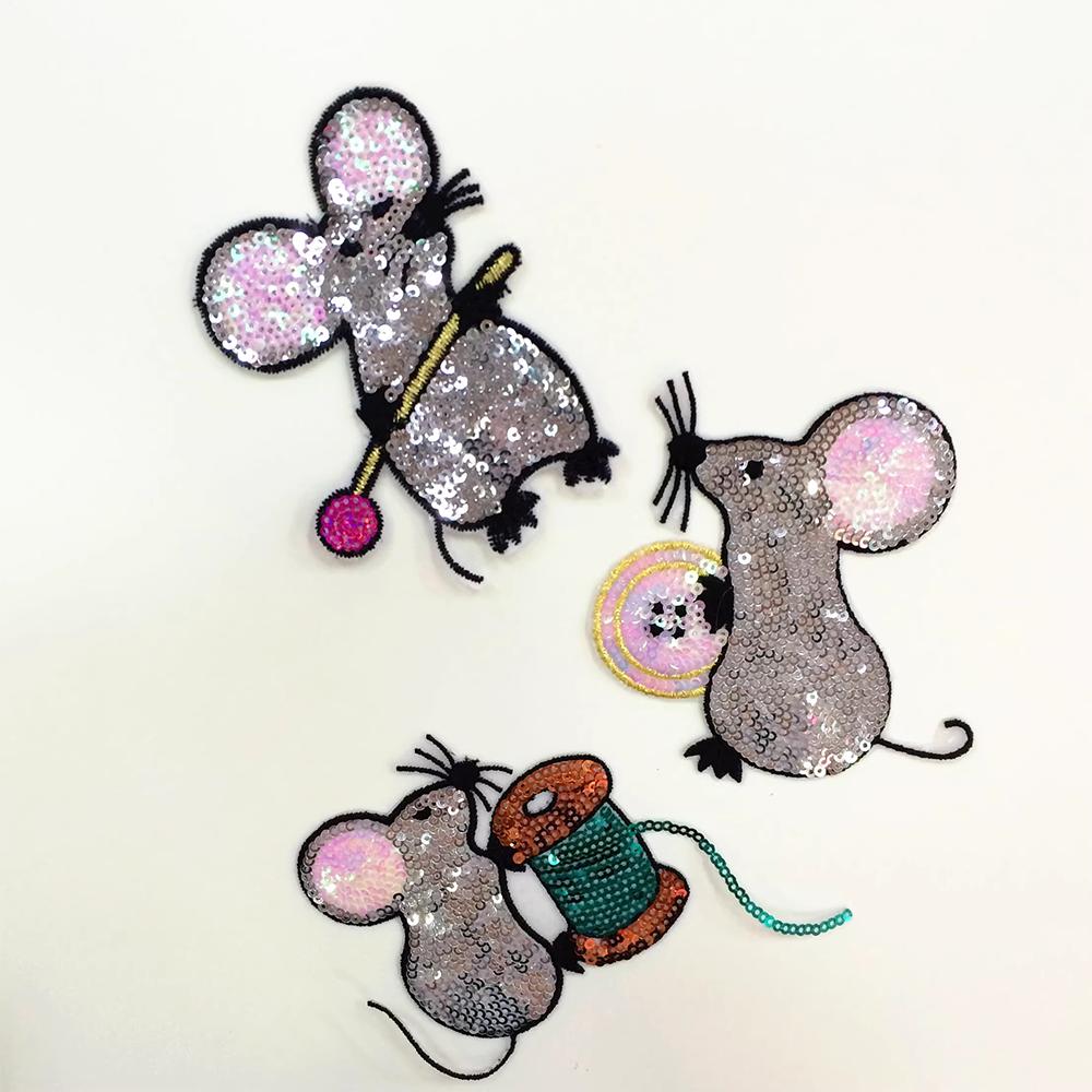 6Pcs Cartoon Mouse Sequin Embroidered Patches Applique Patch Decoration