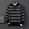 Men's 100% Wool Color Block Stripe Polo Collar Sweater, Autumn/Winter Collection