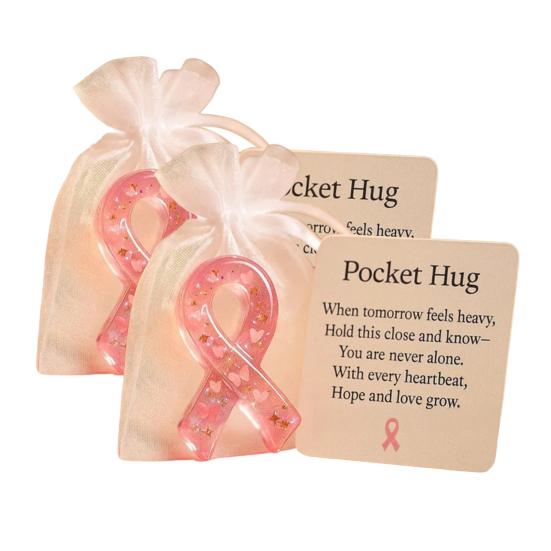 Pink Pocket Hug Token Breast Cancer Awareness Keepsake Transparent Prayer Token with Pink Ribbon Emotional Support Gift for Loved Ones