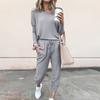 Spring and Autumn New Women's Loose Solid Color Long-sleeved Casual Suit Comfortable Sportswear