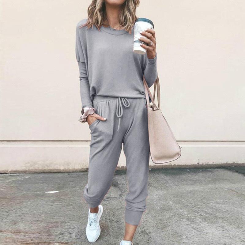 Spring and Autumn New Women's Loose Solid Color Long-sleeved Casual Suit Comfortable Sportswear