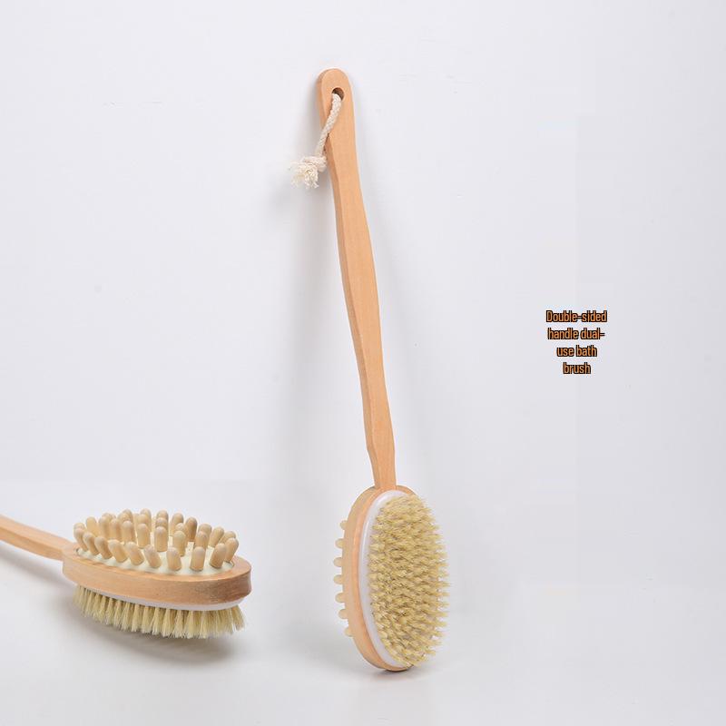 Boar Bristle Long Handle Bath Brush | Soft Horsehair Exfoliating Back Scrubber & Massager