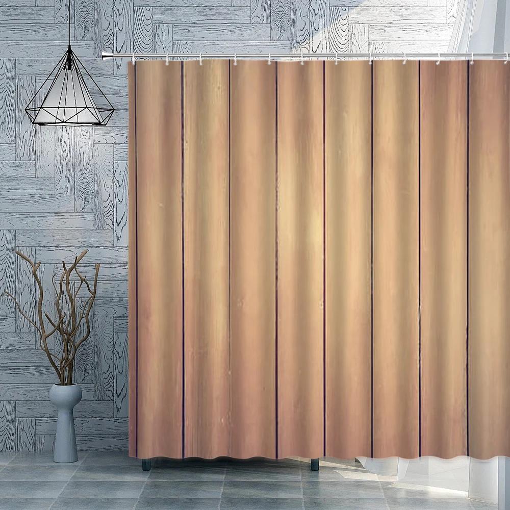 Wood Grain Shower Bedroom Curtains Bamboo Old Door Home Bathroom Toilets Polyester Decor Waterproof Screens With Hooks Washable