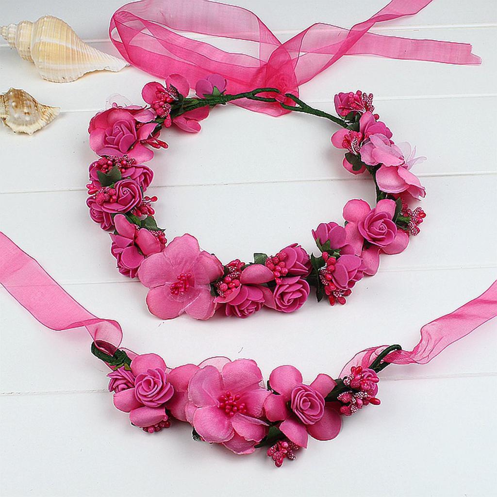 S160707 Artificial Flower Hairband And Bracelet Set Fabric Material For Women And Girls