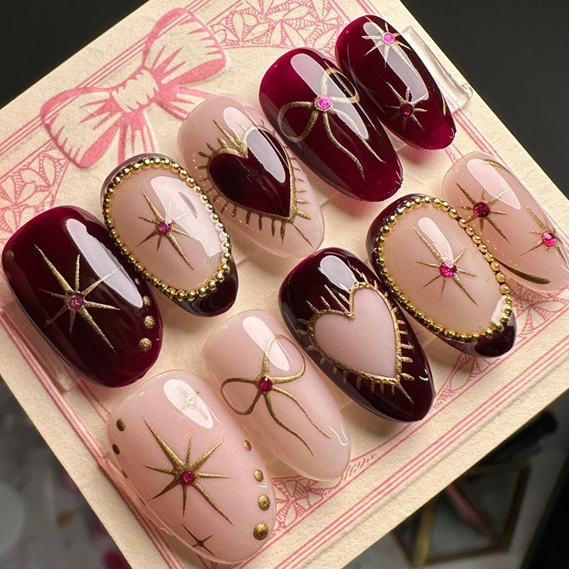 24Pcs 3D Green Ripple Design False Nails Cat's Eye French Almond Fake Nail Tips Leaves Pattern Removable Oval Press on Nails