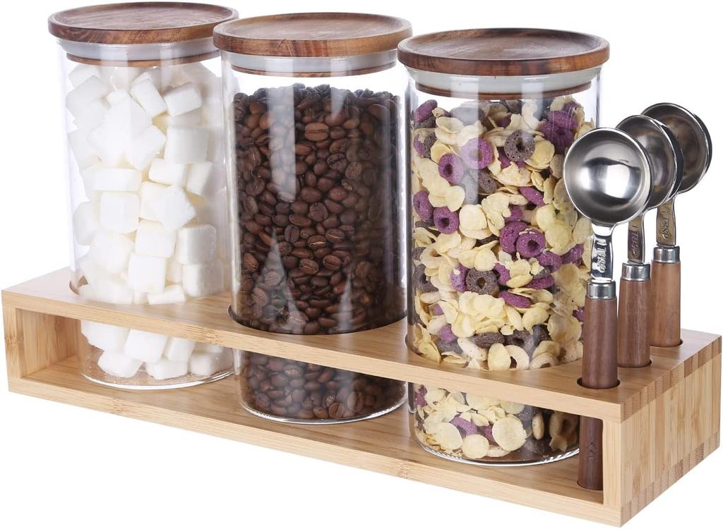 KKC Coffee Bean Storage Airtight Stores Coffee Glass Coffee Measuring Spoon Set of 3 Container, Canister, Coffee, Beans, Nuts, Salt, Shag, Canister,