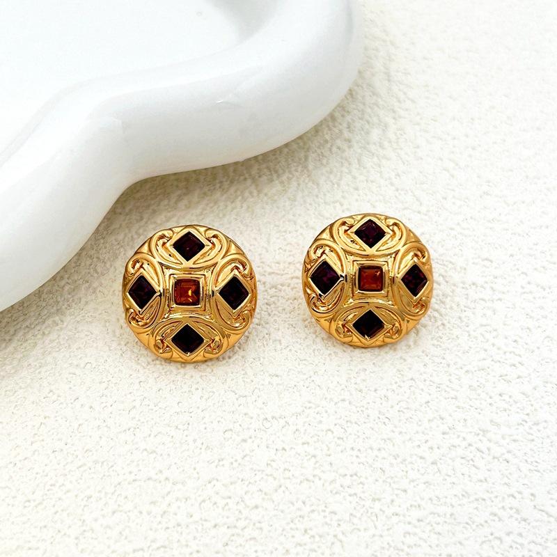 

Tide French Retro Geometric Round Micro-Inlaid Zircon Stud Earrings золотий