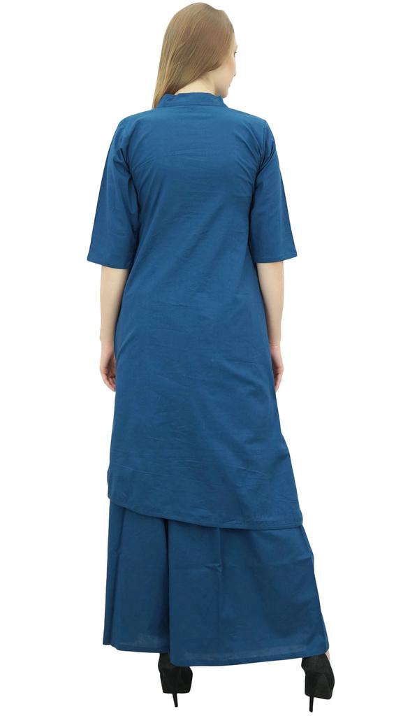 Phagun Asymmetrical Kurta Kurti Solid Beige Indian Clothing With Palazzo