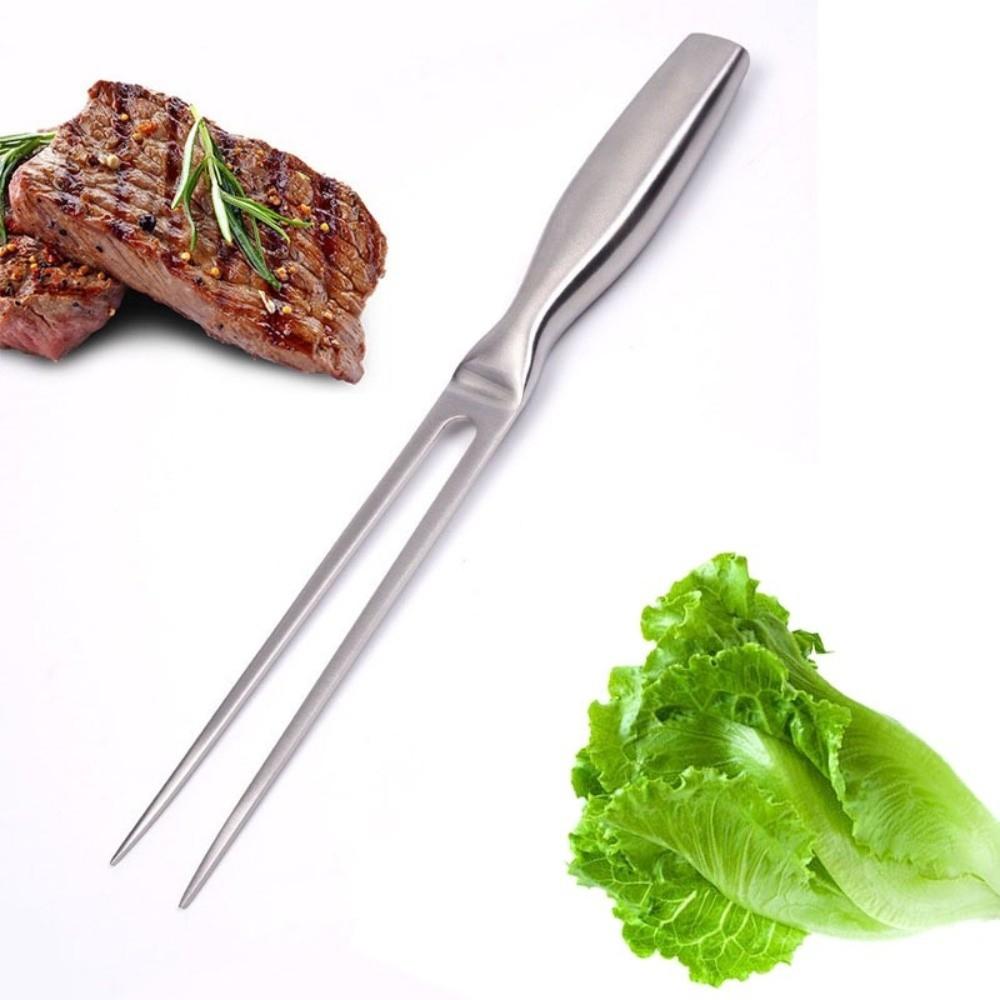 Stainless Steel BBQ Grill Fork 2-Fork Thickened Handle Meat Cooking Fork Extended Length Heat Resistant Grill Skewers