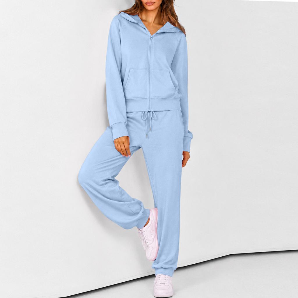 Women's Zip Up Hoodie and Jogger Set - Casual Two Piece Track Suit with Color for Activewear