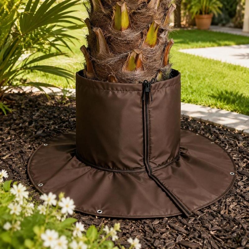 2-Pack Tree Root Winter Covers with Trunk Sleeves, Ground Flaps, Hook-and-Loop Fasteners, and Elastic Cords for Outdoor Use