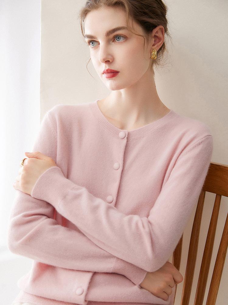 Kangsai 100% Pure Cashmere Women's Round Neck Cardigan - Autumn/Winter Knit Sweater Jacket Top