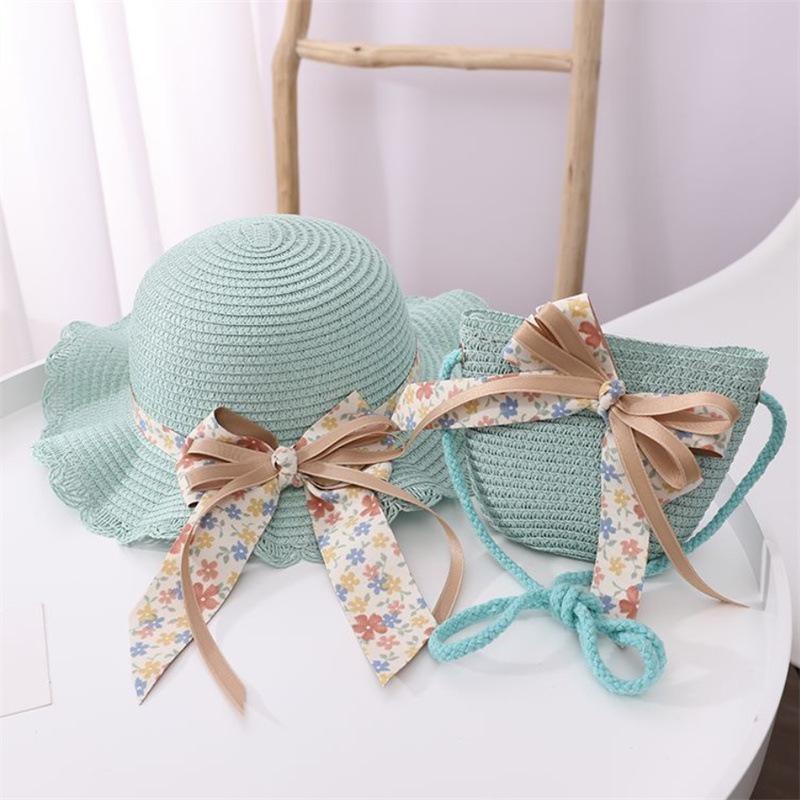 Strohhut für Kinder Sommer Mädchen Strandhut Kinder Sonnenhut Mädchen Sommer Strohhut Tasche Set Sonnenschutz Japan