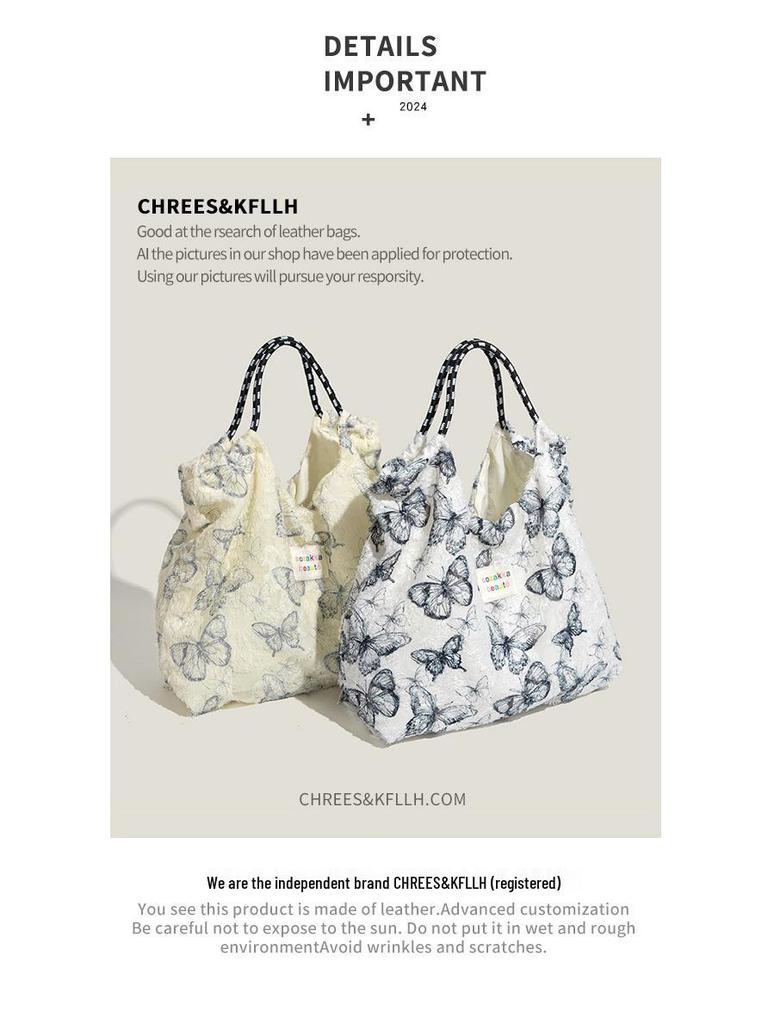 Geantă de pânză elegantă cu fluture din dantelă Mao Yun - Geantă de mână mare pentru femei Primăvară/Vară