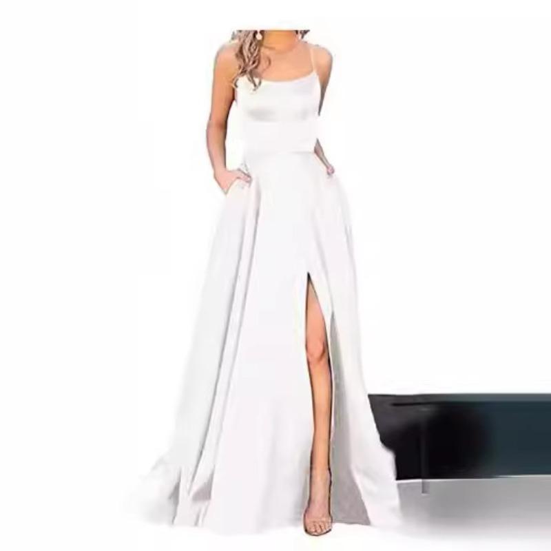 Solid color bridesmaid dress long dress thin off shoulder girlfriend fashion bridesmaid evening dress