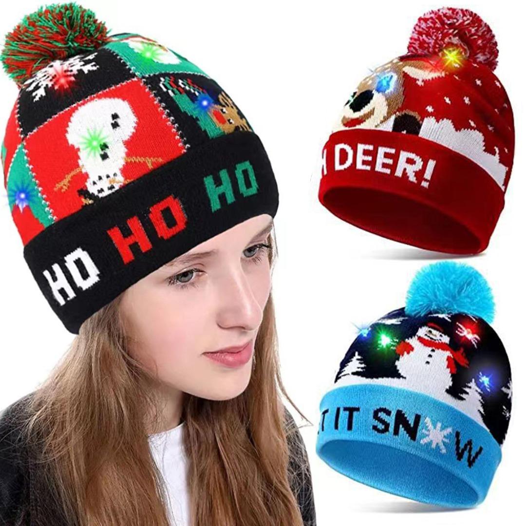 

PDTO светодиодная рождественская шапка-бини со светодиодной подсветкой, рождественская шапка, вязаная рождественская шапка для мужчин и женщин