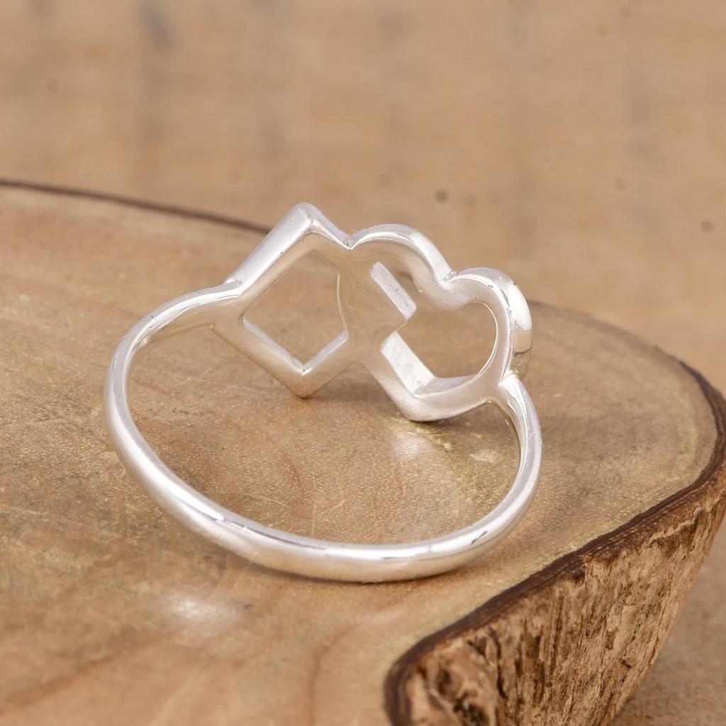 Heart and Square Silver Ring, Minimalist Geometric Ring, Dainty Heart Ring, Sterling Silver Open Shape Ring, Modern Gift for Her