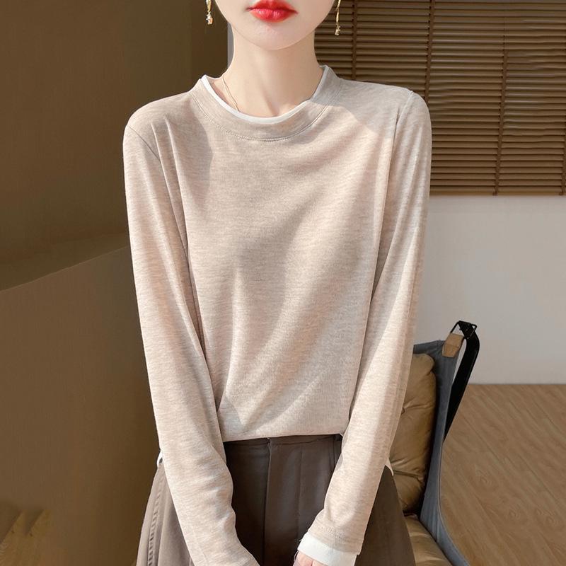 

2025 Spring Women s Color Block Knit Long Sleeve Top M