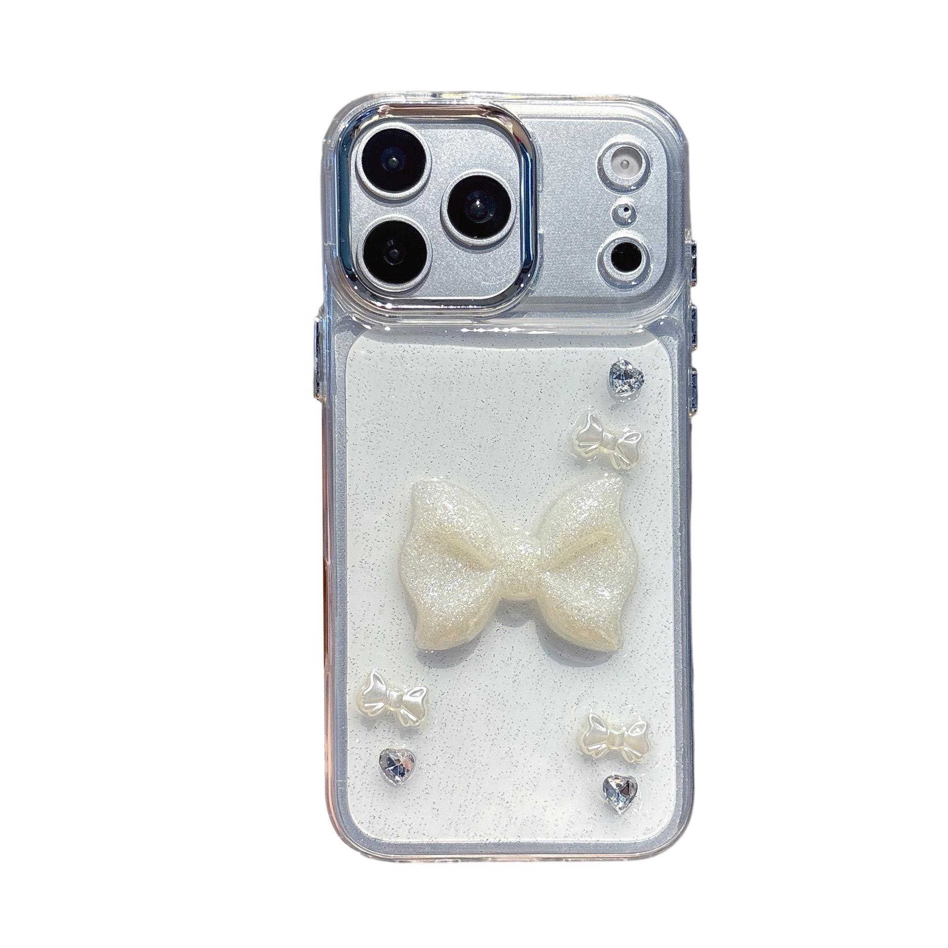 

Heart Rhinestone Bow Resin Phone Case for iPhone 17 Pro Max, 15, 14 iPhone 17 Pro прозорий