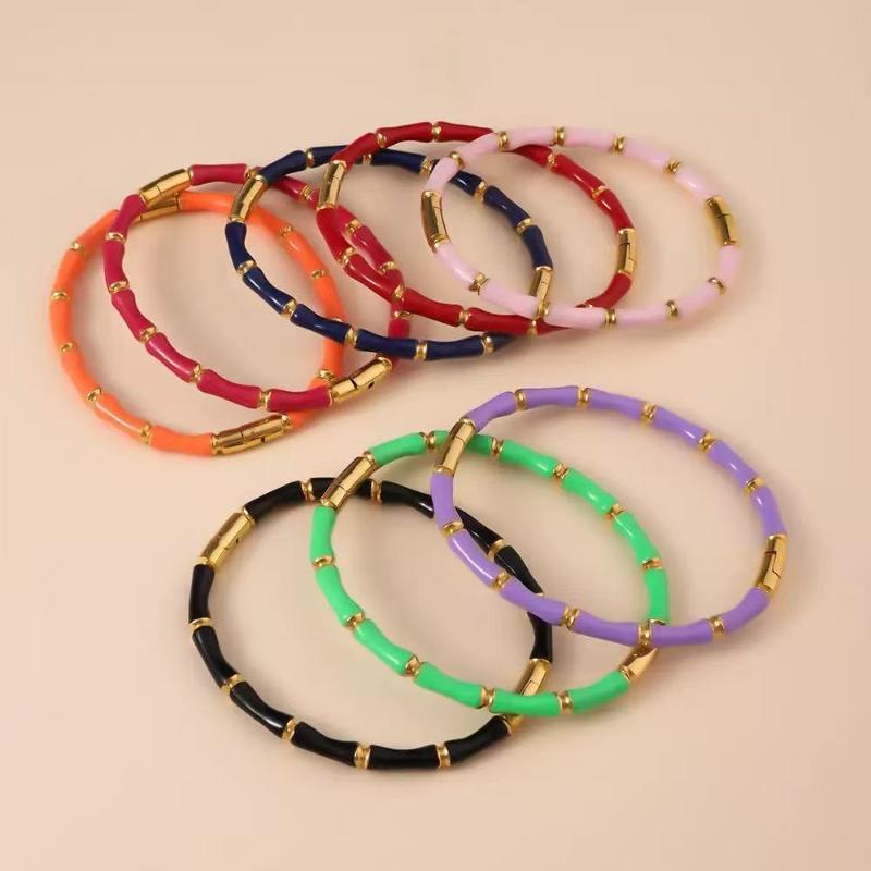 Stylish Colorful Bamboo Joint Bangle Gold Stainless Steel Enamel Resin Bracelet Non-Fading Simple Stainless Steel Bangle Trendy