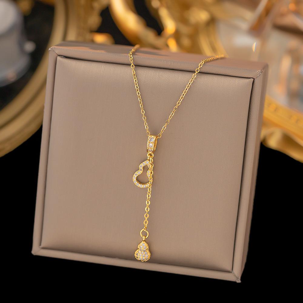 Chic Non-Fading Titanium Steel Necklace for Women with Unique Design and Sparkling Copper Pendant