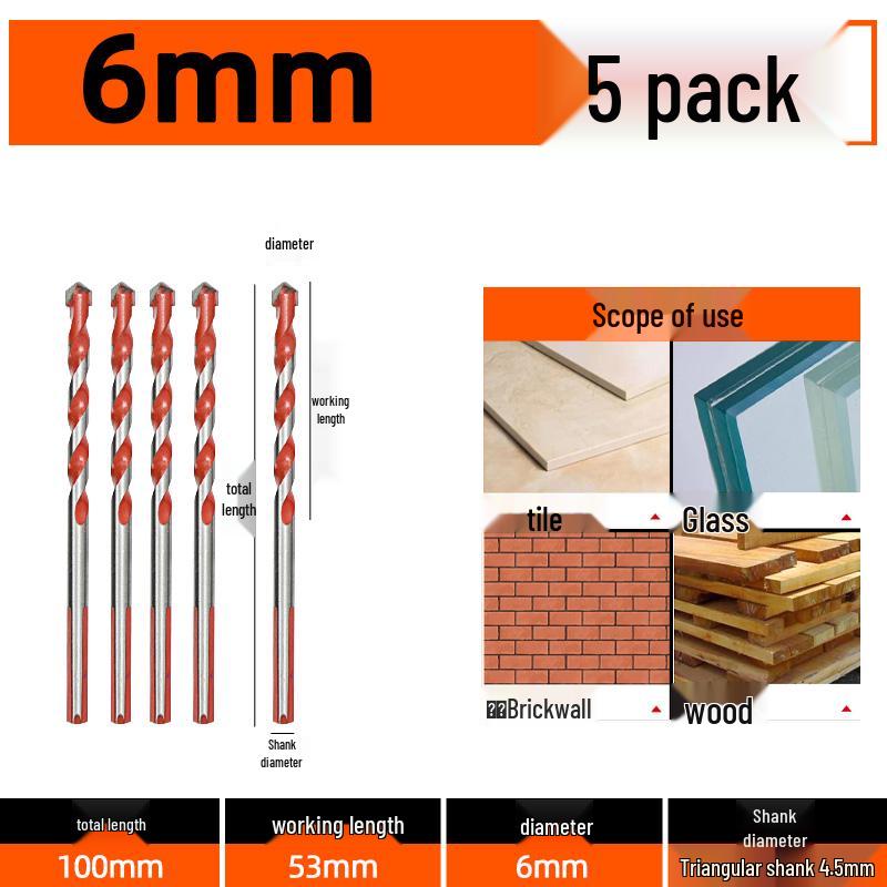 6mm Alloy Triangle Drill Bit for Concrete, Glass, and Cement