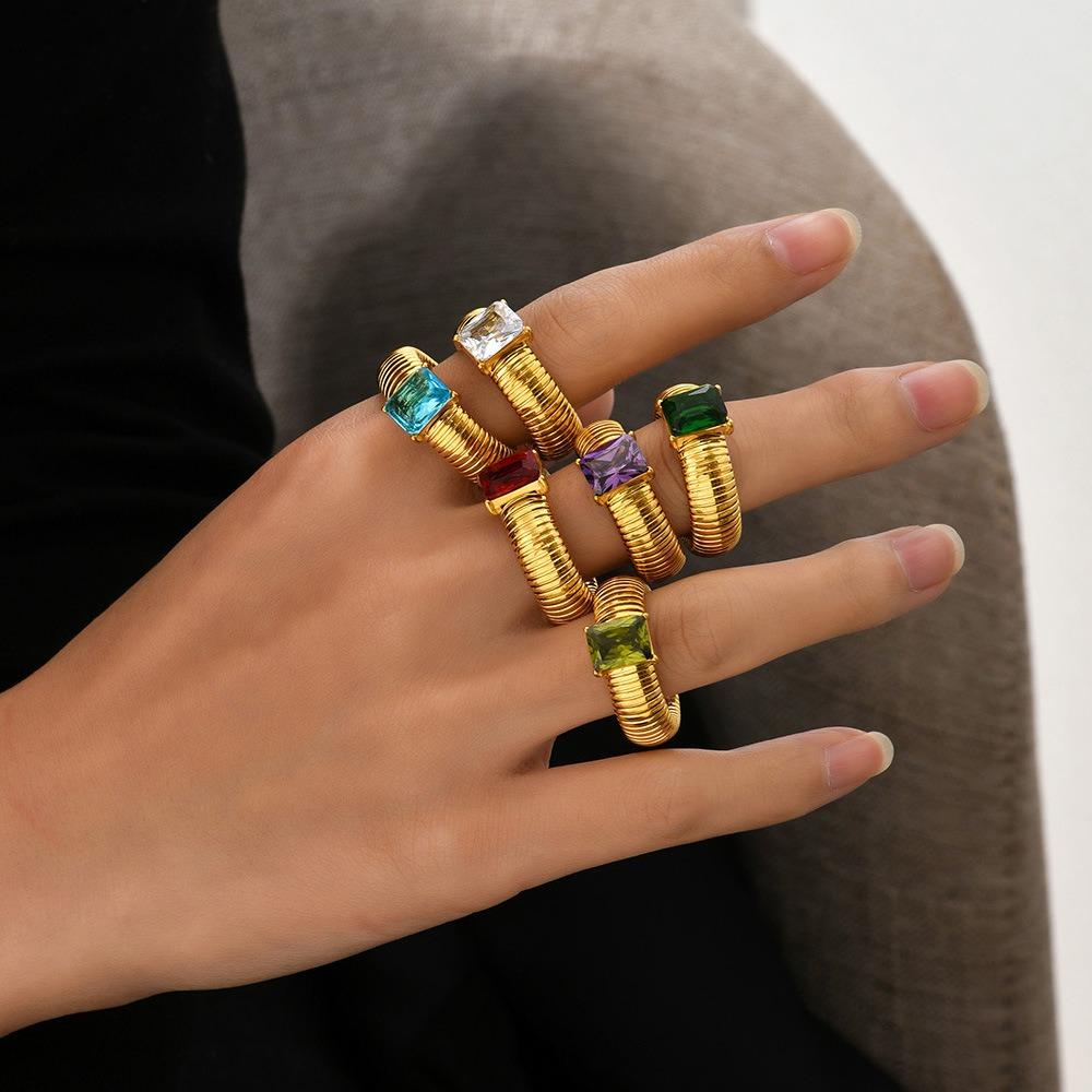 New Personality Luxury Colour Inlay Zircon Elasticity Adjustable Stainless Steel Rings for Women Fashion for Women Jewelry Gifts