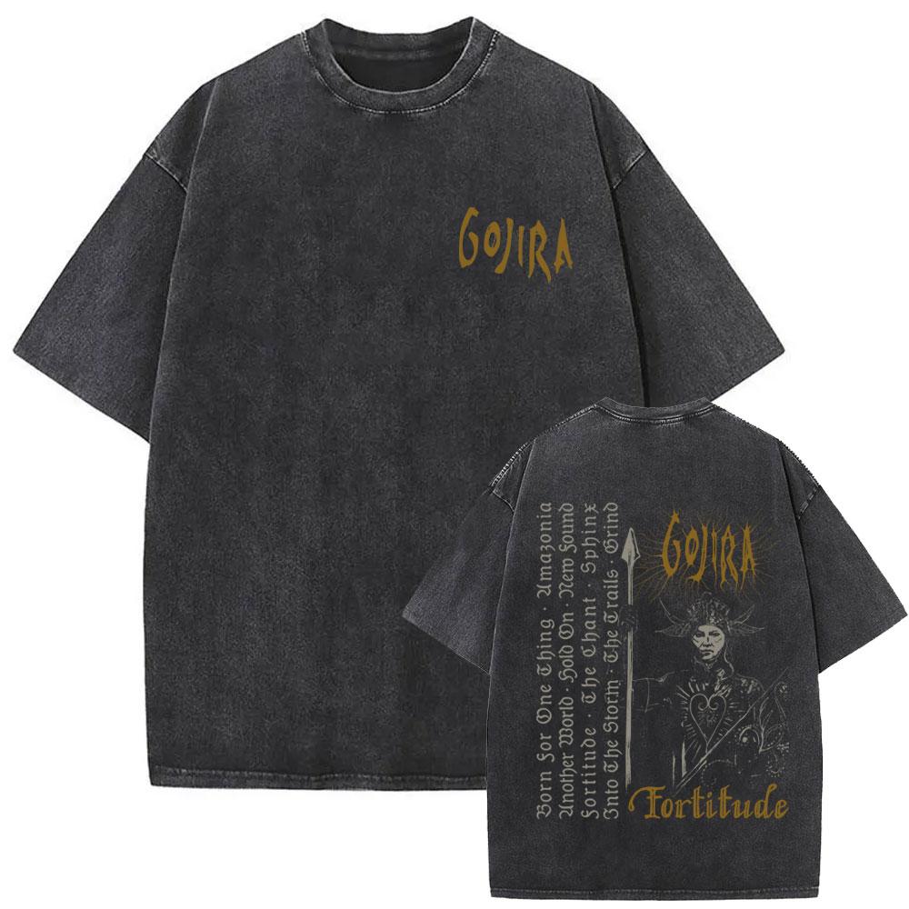 Стирка Винтажная Металлическая Группа Gojira Графическая Футболка Fortitude Мужская Ретро Рок Футболки Мужская Повседневная Хлопковая Оверсайз Футболка S