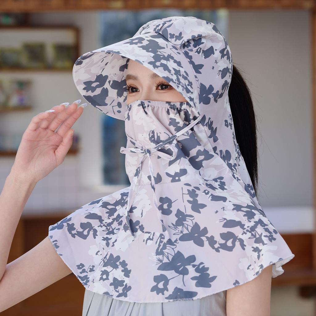 Outdoor sunscreen cap, windproof and dustproof, face protection, neck protection, shawl hat, female cycling sun hat, face mask, integrated tea picking