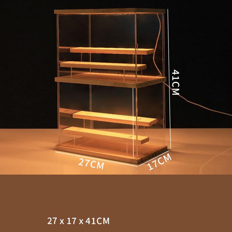 LED Lighted Acrylic Display Case,Display Box for Collectibles and Action Figures,Clear Dustproof Organizer with Wooden Base