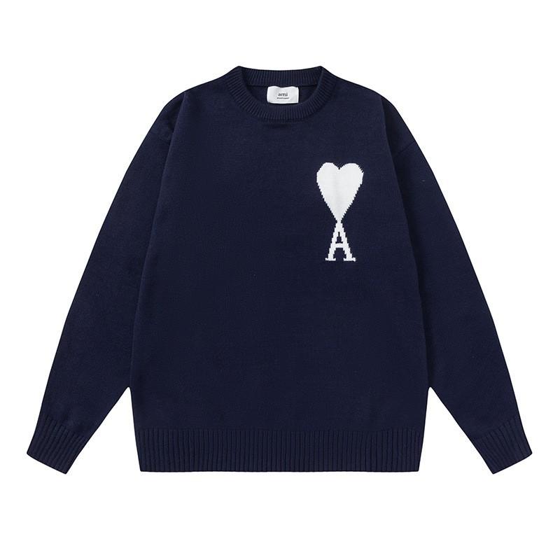 Heavyweight Knit Sweater Women Men Couple Round Neck Long Sleeve Loose Fit Small Heart Detail Street Style Winter Wear