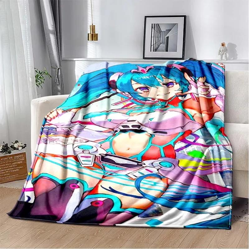 Anime Vocaloid Girl Blanket Kawaii Miku Lightweight Soft Throw Blanket Flannel Bedspread Sofa Cover Gift for Children