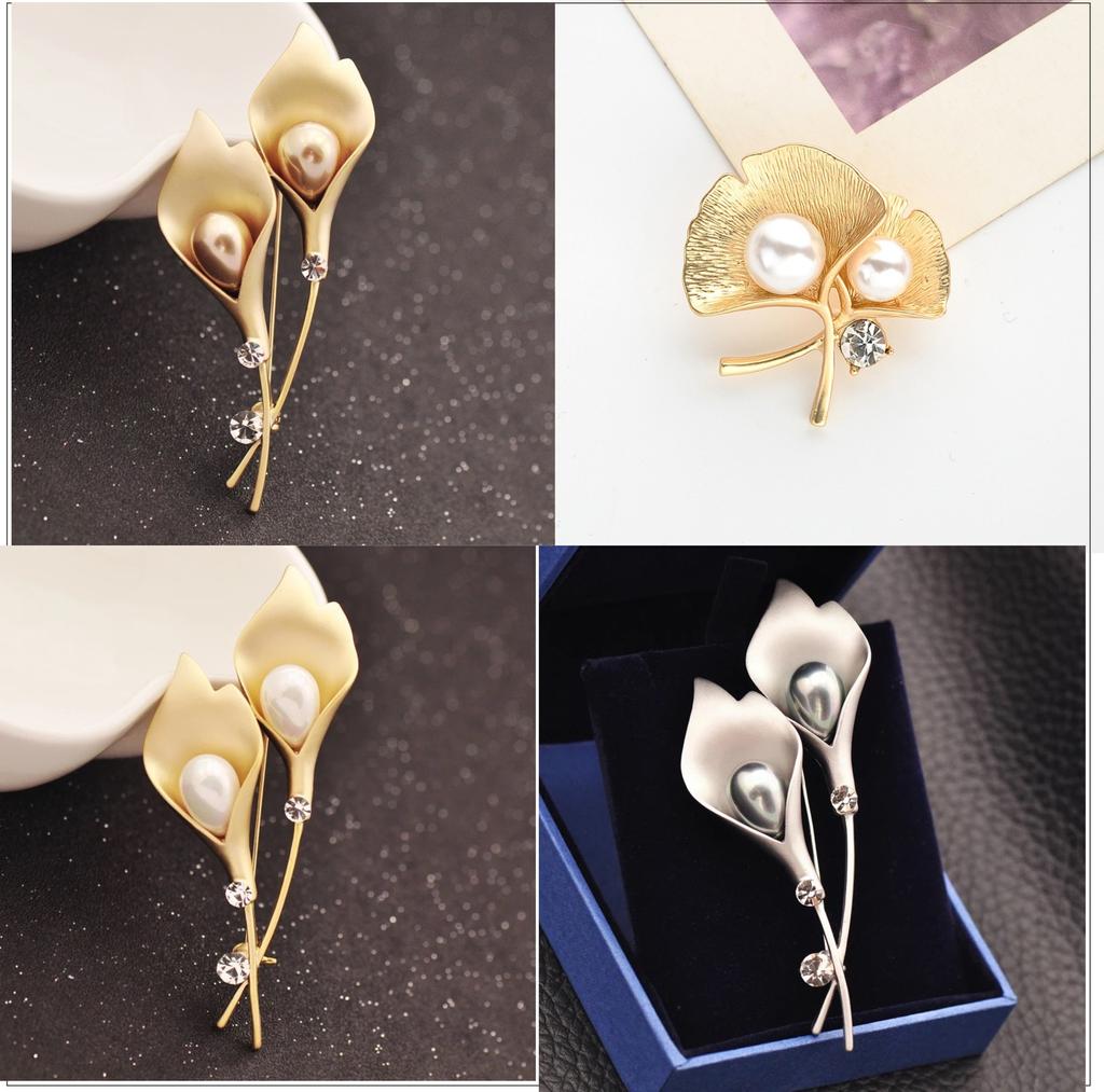 Simple Tulip Brooch Women'S Summer Small Fresh Pearl Pin Elegant Temperament Women'S Corsage