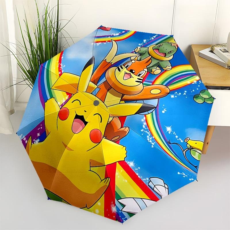 1pc Pokemon Pikachu Automatic Umbrella | Portable Foldable 8-Rib Manual Open, Cute Halloween & Christmas Gift for Outdoor, Casual Accessory, Durable C