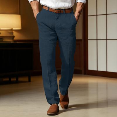 Herren Hose Mittlere Leibhöhe Knopf Reißverschluss Verschluss Lässige Hose mit Taschen Einfarbige Gerade Beine Lange Hose Reisen Arbeit Tägliche Kleidung