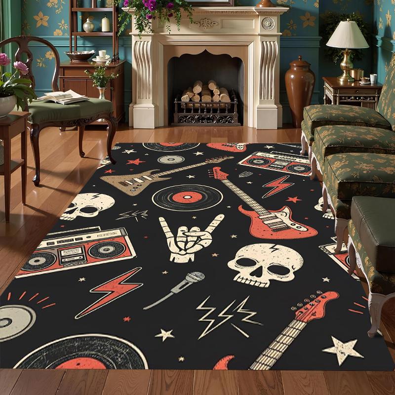 A Uniquely Designed Red Rose Skull Pattern Item Non Slip Floor Mat Living Rooms Bedrooms Outdoor Terraces Gardens or Courtyards