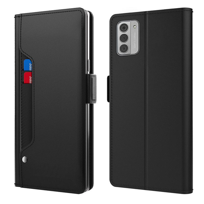 

For Nokia G42 Built-in Mirror PU Leather Phone Case Dustproof Phone Stand Cover with Card Holder Black