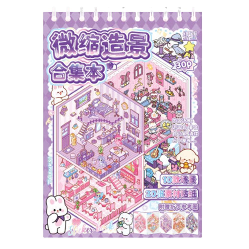 

10 in 1 Landscape Sticker Book Capybara Miniature Scene Scrapbook Kit Kid Toy фиолетовый