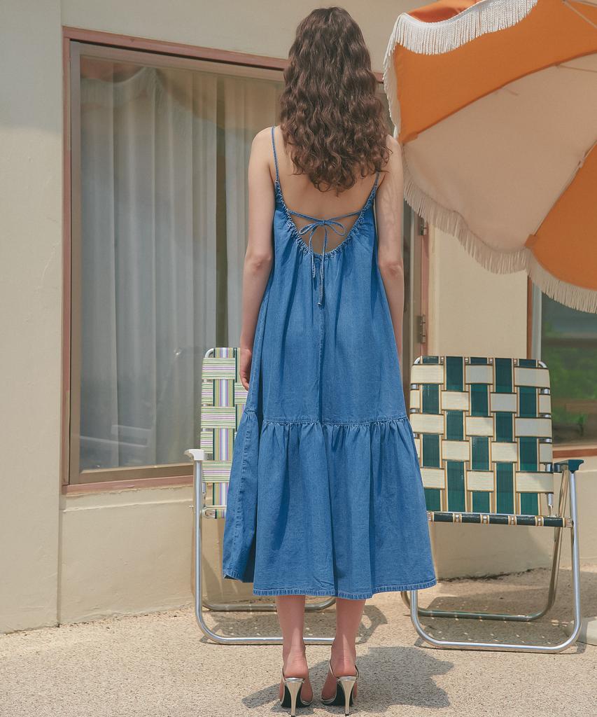 UNKNOWN PLANET Up-246 Shirred Denim Dress Blue