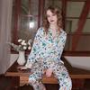 Comfortable Ice Silk Pajamas Lapel Lapel Long Sleeve Home Clothes for Women