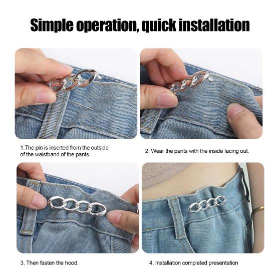 3Pcs Waist Button Adjustable 4-in-1 No-Sew Waist Buckle Alloy Waist Tightener for Jeans Skirts Sleeves Fits Most Waistbands