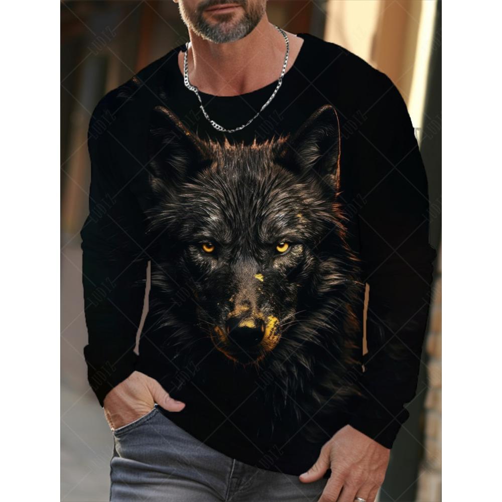Vintage Men's Long Sleeve T-Shirt 3d Print Shirts Fashion Animal Wolf Graphics Clothing Sleeve Tops Men Oversized Streetwear Top