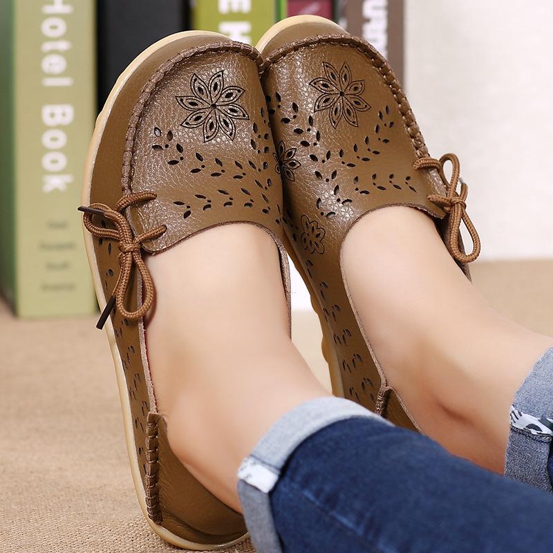 Mašličkové šněrovací ploché boty Dámské Letní prodyšné Kožené mokasíny Protiskluzové Ležérní boty Mokasíny Dámské Pohodlné ploché sandály